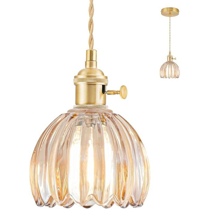 JTY Lustre Cuisine pour Îlot de Cuisine Petit Luminaire Réglable avec Abat-Jour en Verre Tulipe Câblé (1 paquet) Tulipe LUSTRE