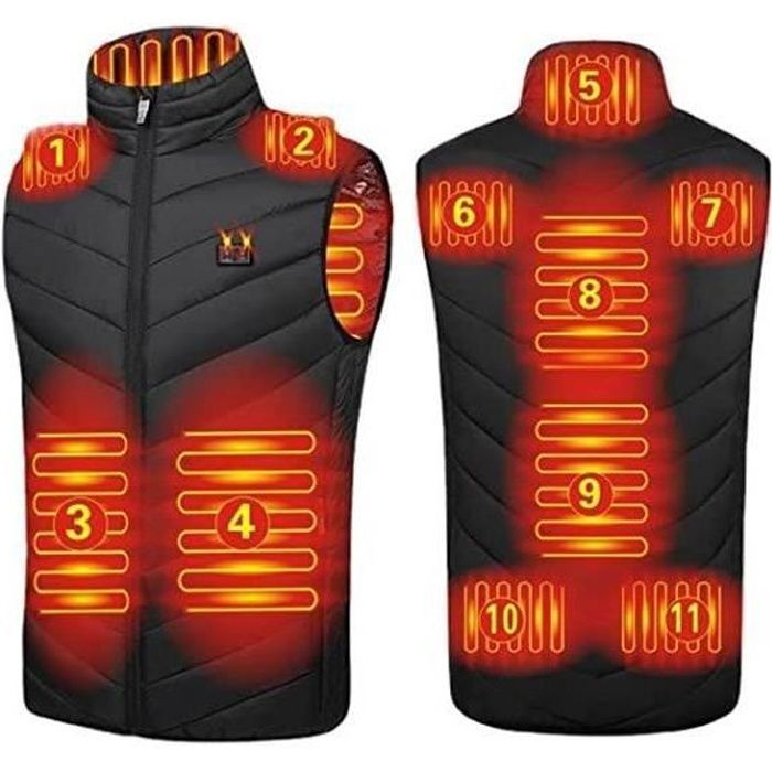 Gilet chauffant sans manche mixte - Imperméable - Noir - Ski - 11 zones de chauffage black XXXXXL XXXXXL GILET DE SAUVETAGE