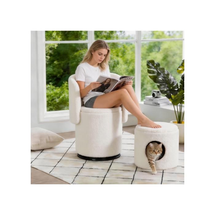 Tabouret rembourré style tonneau pivotant 360° rangement intégré assise moelleuse multifonction chambre salle à manger