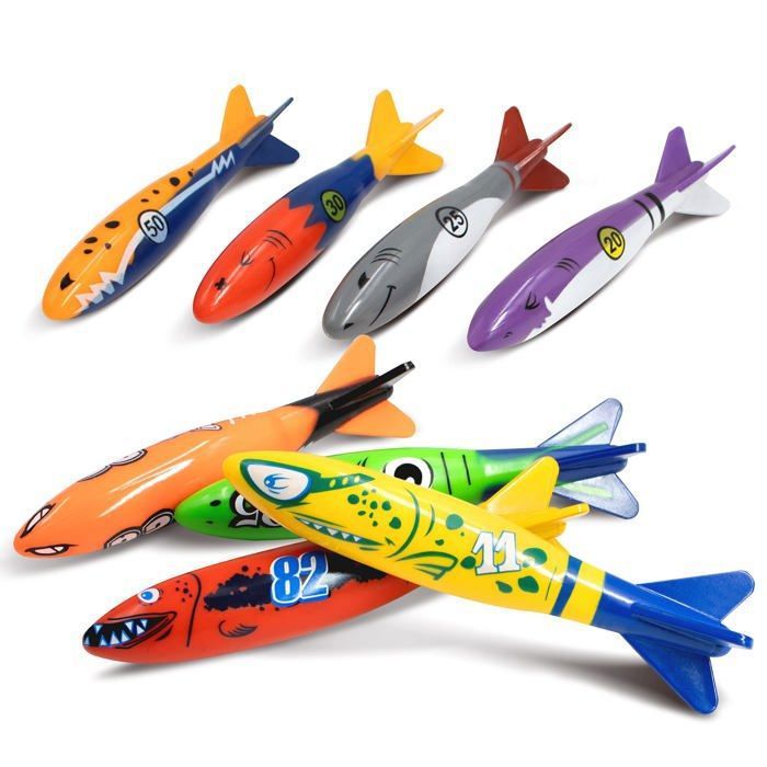 NOVELTY PLACE 8 piezas de juguete de buceo Torpedo Bandits - Divertido juego de piscina para niños y adultos - Diseño de tiburón, 8 colores