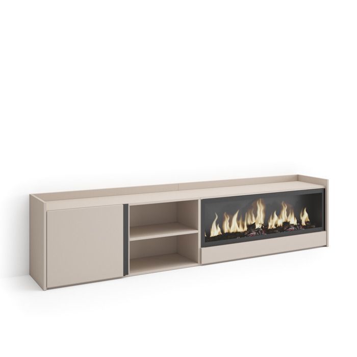 Meuble TV Banc Télé 212x35x50cm Pour les TV jusquà 80 Cheminée électrique XXL Beige RF4522 Meuble TV Banc Télé 212x35x50cm Pour les TV jusquà 80 Cheminée électrique XXL Beige RF4522