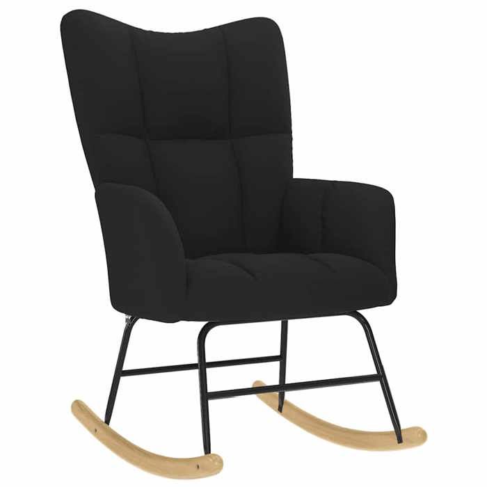Fauteuil Allaitement - Noir - Chaise à bascule - Rocking Chair - avec repose-pied - Noir Tissu 61x78x95 cm F1555