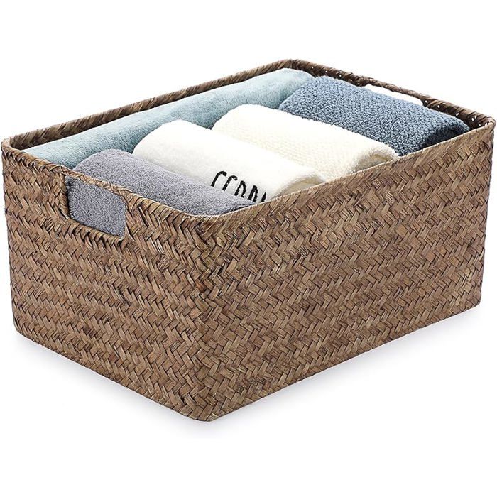 IGNPION Panier de rangement ouvert en jonc de mer - Panier décoratif en osier tissé - Panier à serviettes de bureau TAILL CORBEILLE
