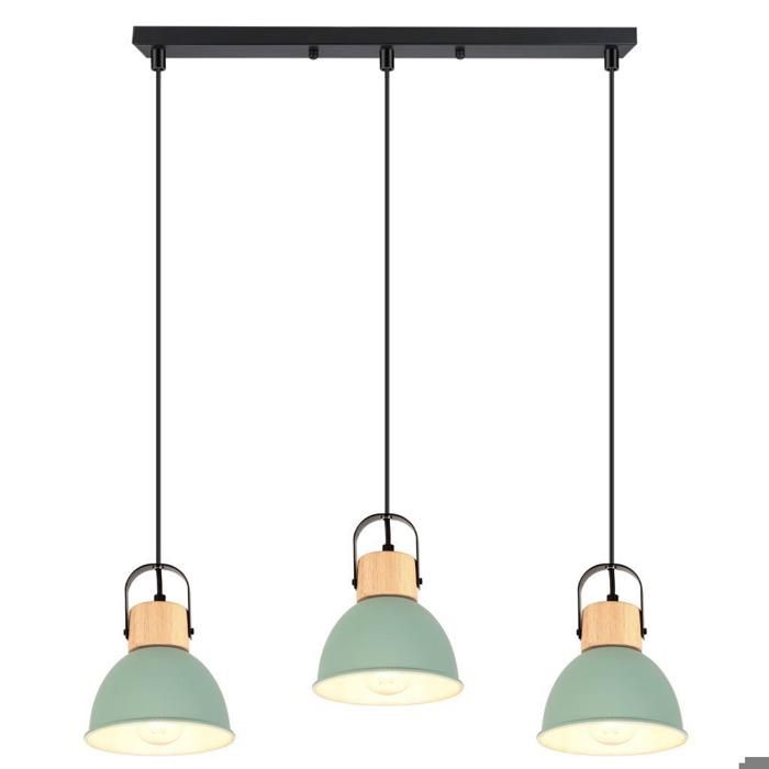 Lampe suspension - SMOTOP - 3x E27 - Métal & Bois - Vert Vintage
