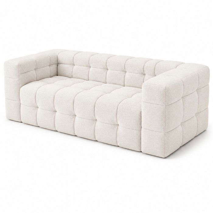 Wevalley Canapé 2 Places Chenille Blanc au Sol - Mousse à Mémoire de Forme - Canapé Fixe Confortable sans Assemblage