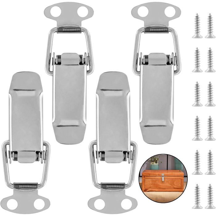 Lot De 4 Fermoirs À Levier À Ressort Inox 304 58x24 Mm Loquets Pour Coffre Boîte En Bois Armoire Vis Incluses