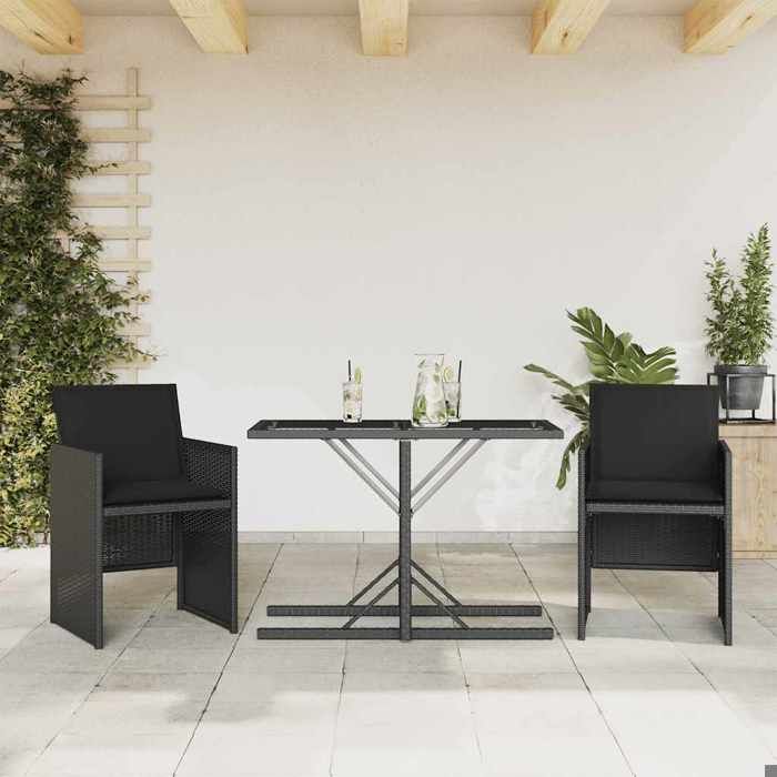 VIDAXL Ensemble Table bar avec chaises (3 pcs) - ANTI-UV - + coussins - noir résine tressée 105x51x72 cm M8865