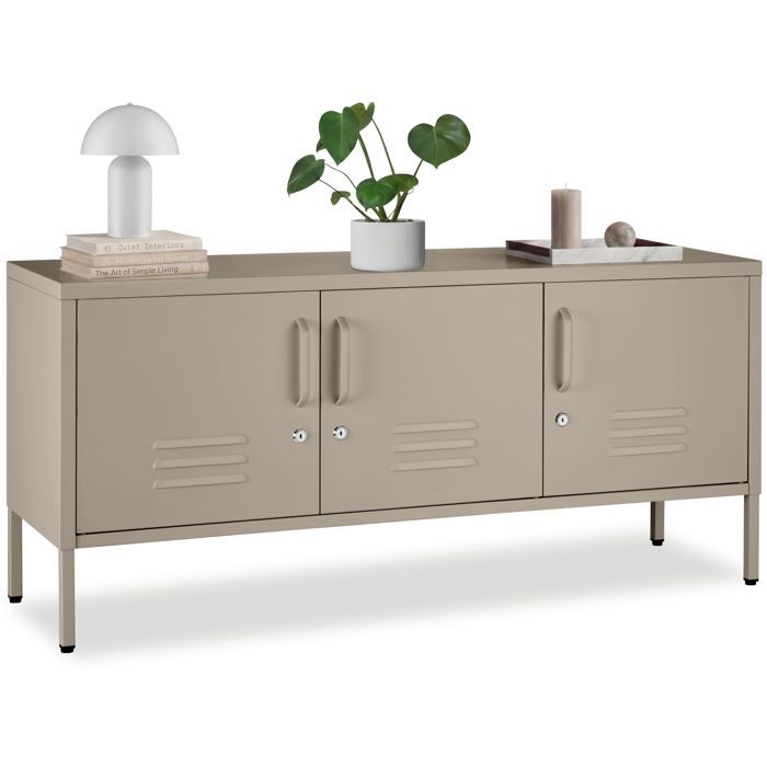 Buffet - TECTAKE - Meuble de rangement en métal BAKER portes verrouillables étagère réglable - 120 x 375 x 555 cm - Taupe