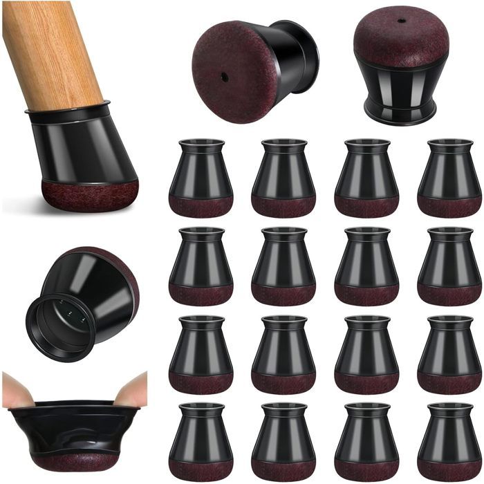 16 pièces Protection Pied de Chaise - 14-20mm - Tampon Pied de Chaise - avec Feutre épaissi - pour Anti-Rayures et sans Bruit - Noir