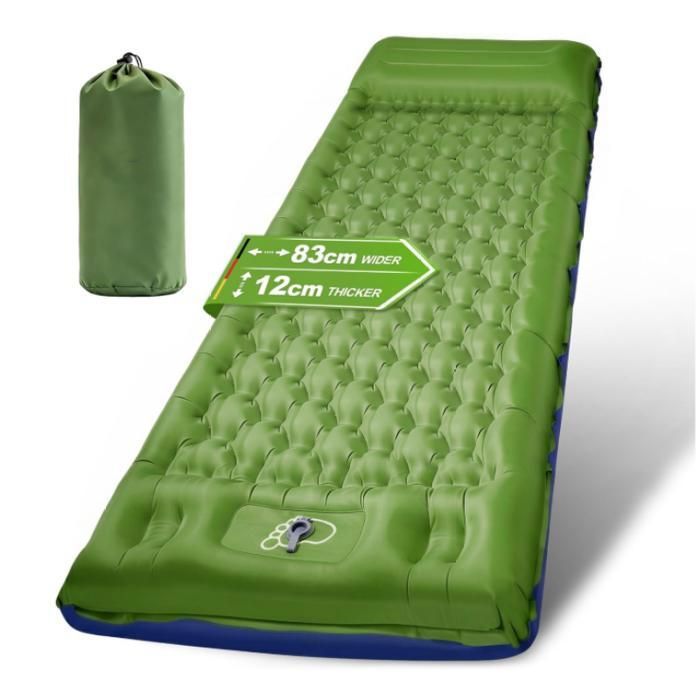 Matelas Gonflable 1 Place Matelas Camping Large de 83cm Ultra Léger avec Oreiller et Pompe à Pied 1 personne Bleu Verdâtre