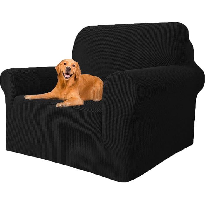 Housse fauteuil extensible1pièce noir accoudoirs superélastique81-120cm