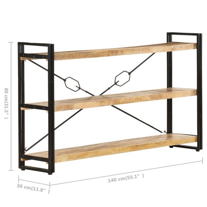 Bibliothèque à 3 niveaux 140x30x80 cm Bois de manguier massif_2 ans garantie_20552