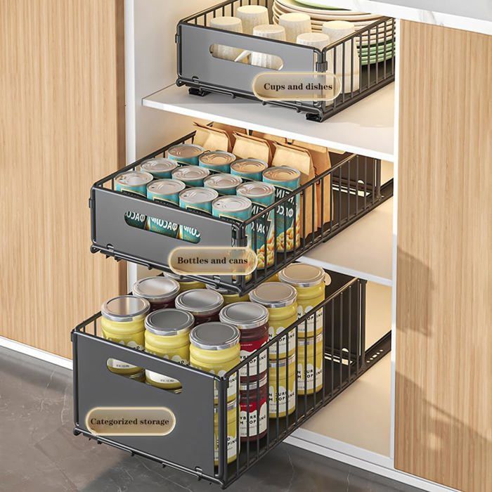 Panier coulissant armoire cuisine pliable acier au carbone sans perçage tiroir silencieux forte charge cuisine salle de bain