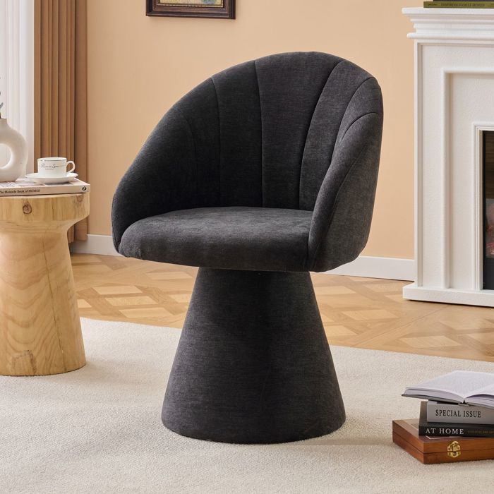 Chaise de cuisine - SOGEU - 067 - Rotation 360° - Revêtement chenille gris - Accoudoirs & assise rembourrée