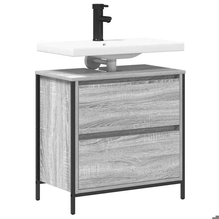 Gris Cabinet WC - - Meuble Lavabo - Armoire basse - avec lavabo et tiroirs 60x34 5x60 cm N6030