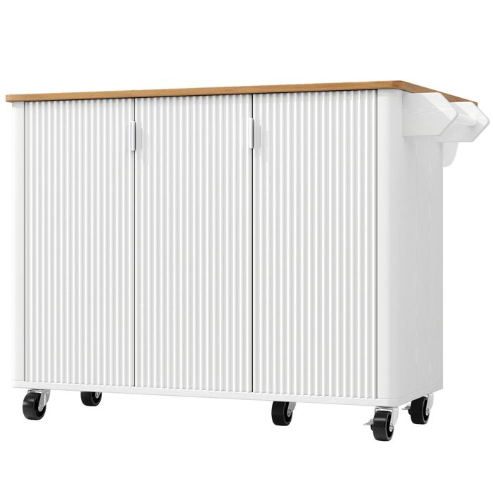 Îlot central de cuisine – chariot de cuisine blanc – plateau rabattable – 3 portes – roulettes – 130 x 45(75) x 92 cm