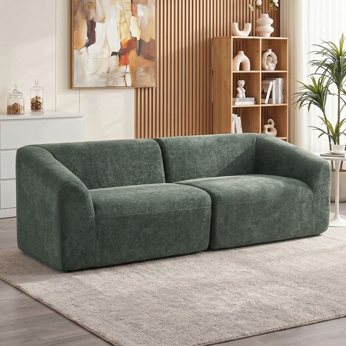 Canapé 3 places - CRESTA - 225 cm - Chenille vert foncé - Assise à ressorts ensachés - Confort moelleux Canapé 3 places - CRESTA - 225 cm - Chenille vert foncé - Assise à ressorts ensachés - Confort moelleux