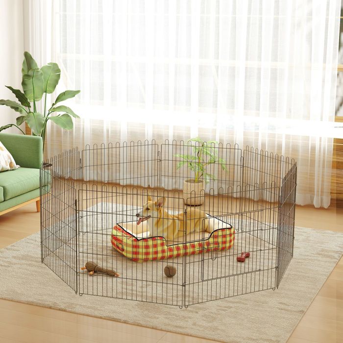 Parc pour petits animaux 8 panneaux 71×61 cm intérieur extérieur noir Parc pour petits animaux 8 panneaux 71×61 cm intérieur extérieur noir