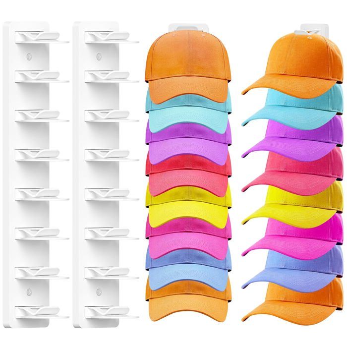 Porte-casquettes mural 8 casquettes - lot de 2 supports verticaux autocollants ou à visser 32 8 x 5 8 x 5 8 cm