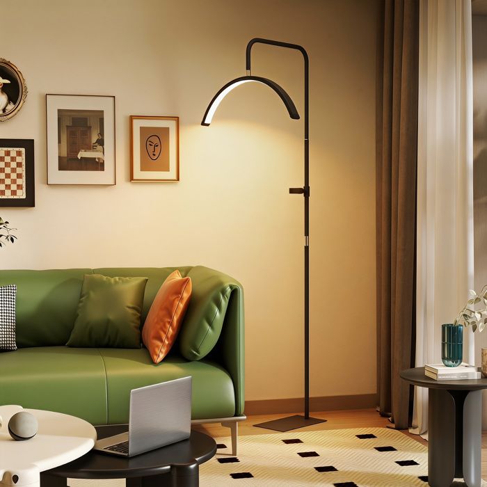 Lampadaire LED demi-lune rotative 350° lampadaire sur pied salon dimmable 36 W 7 températures de couleur noir Lampadaire LED demi-lune rotative 350° lampadaire sur pied salon dimmable 36 W 7 températures de couleur noir