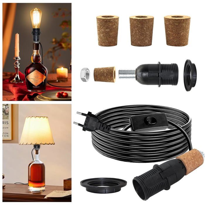 Support Lampe Bouteille E14 Adaptateur Bouteille Pour Douille De Lampe Kit Lampe Bouteille Avec Cable Et Interrupteur 240 Cm Di