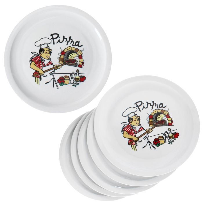 MamboCat Lot de 6 assiettes à pizza MARIO Ø 33 cm avec décor de chef