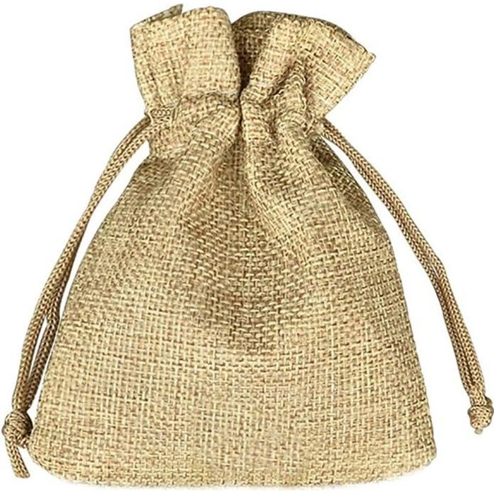 50 Pcs Sachets en Jute Sac à Cordon Toile de Jute Pochettes pour Dragée Bijoux Cadeau Mariage