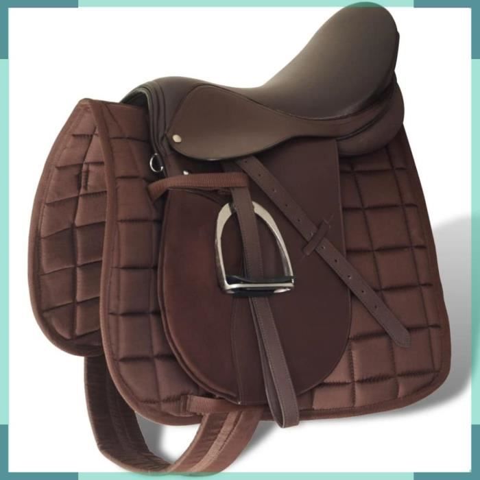 Comparer les prix de Set de selle équitation 5 en 1 - ASHATA - 17,5' - Cuir véritable - Marron - Confort optimal