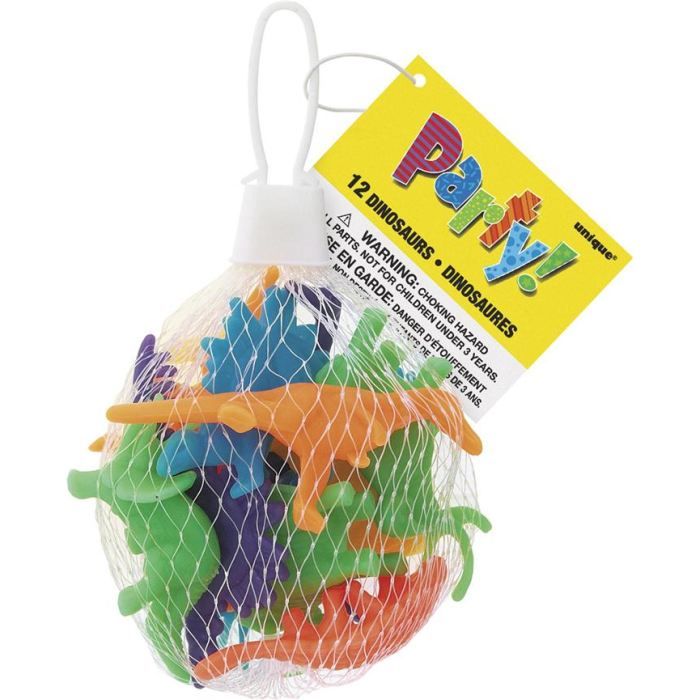 Unique Party - 74014 - Paquet de 12 Jouets Dinosaures pour Pochettes - Cadeau