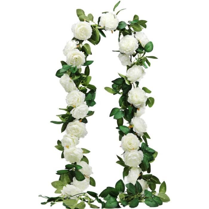 3 pièces fleurs artificielles deco 6m 19.6 pieds blanche pivoine  artificielles de soie guirlande de fleur artificielle suspen[A637] -  Cdiscount Maison
