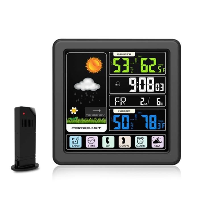 Station Météo Sans Fil - Thermomètre Hygromètre Numérique - Prévisions + Alarme - Noir