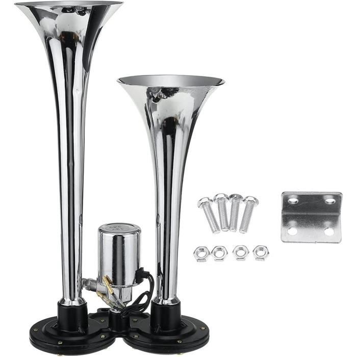 Klaxon De Camion 12V Double Tube – 600 DB Super Fort | Kit Klaxon à Air Comprimé Avec Compresseur – Pour Voiture, Bateau, Van