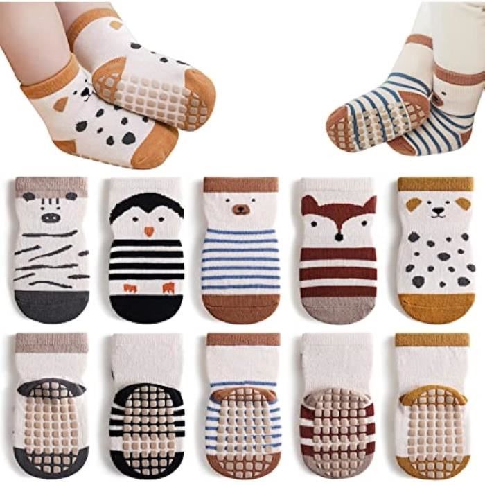 Chaussettes Antidérapantes Enfant 1 - 3 ans - 6 Paires de Socquettes pour  Bébé, Enfants, Fille, Garç