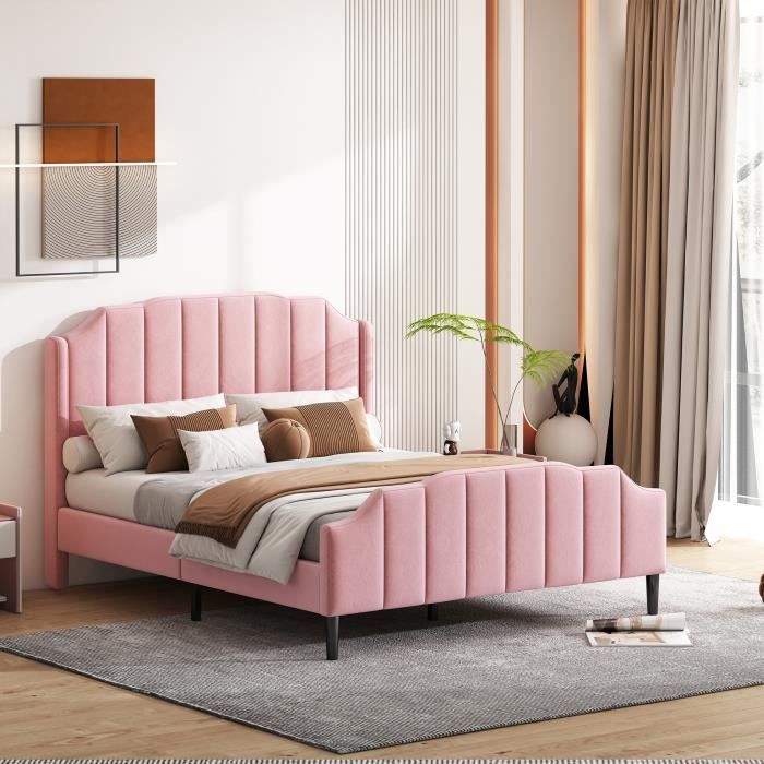 lit fille 140x200 cm avec sommier à lattes - rose - moderne - scandinave