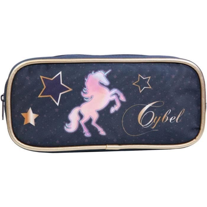 Trousse Scolaire Rectangulaire Bagtrotter Cybel - Motif Licorne étoilé, 2 Compartiments Zippés - 23x7x10 Cm