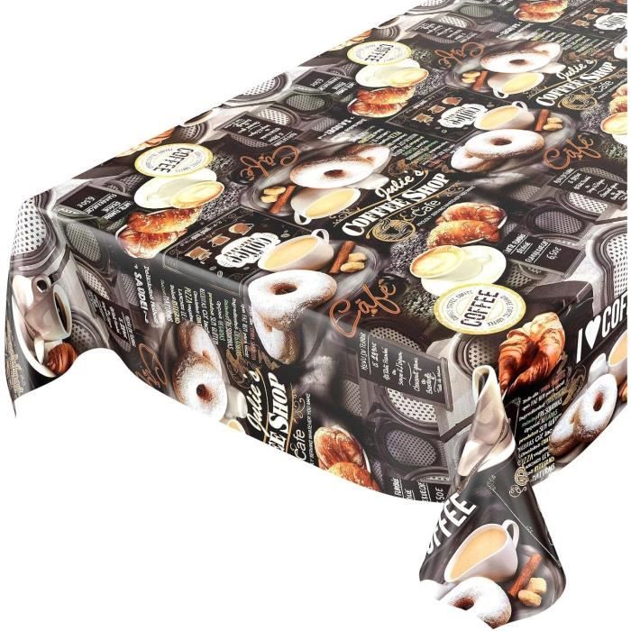 Nappe En Toile Cirée Café Beignets Croissant K70A Taille Au Choix En Carré Rond Ovale - France