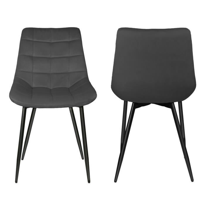 chaises de restauration agnesg - lot de 6 - gris foncé - velours et métal