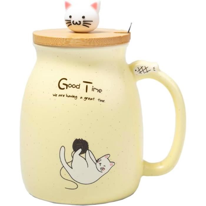Lot De 4 Mugs En Céramique Chat - Blanc - 360 Ml - Pour Thé Café