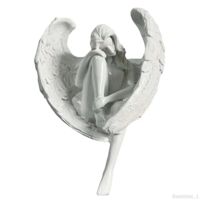 Statue Ange Jardin Résine - Ange Assis Avec Oiseau, Décoration Extérieure Terrasse Cour 30,5cm - 9