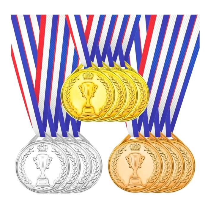 Lot De 12 Médailles Enfants Or Argent Bronze - Avec Rubans - Récompenses Sport Compétition Anniversaire École