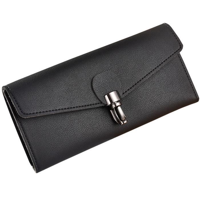 Cd 15914 Grande capacite pochette en cuir chequier pochette porte cartes porte monnaie pour femmes BK Noir Noir Cdiscount Bagagerie Maroquinerie