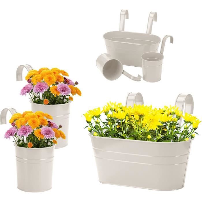 Summer Flower Lot De 3 Pots Suspendus Imitation Bois – Avec Crochets, 25cm, Gris, Pour Balcon Et Jardin
