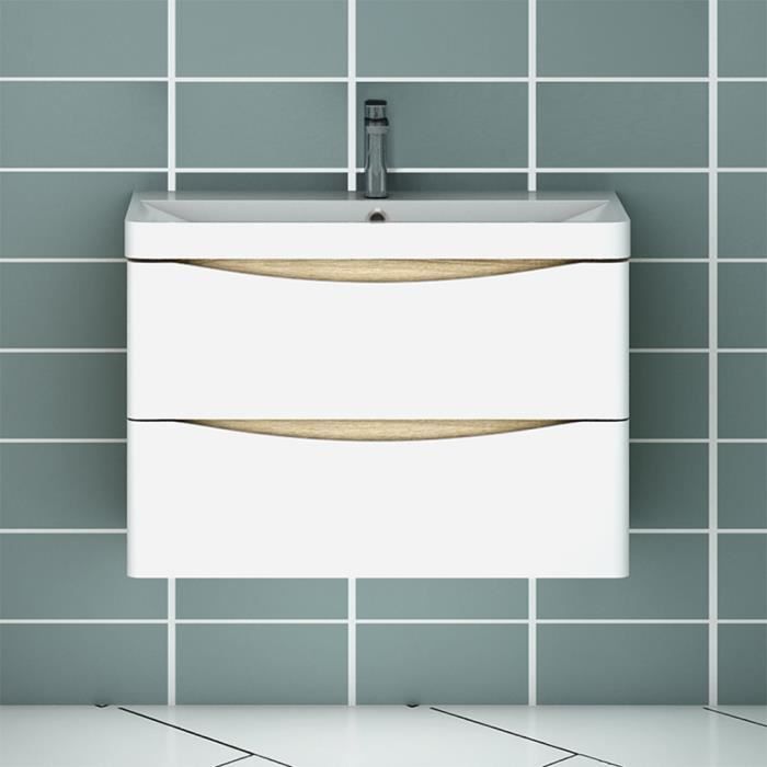 meuble de salle de bain moderne sans poignees blanc et bois avec vasque integree 80cm achat vente meuble vasque plan meuble sous vasque avec cdiscount