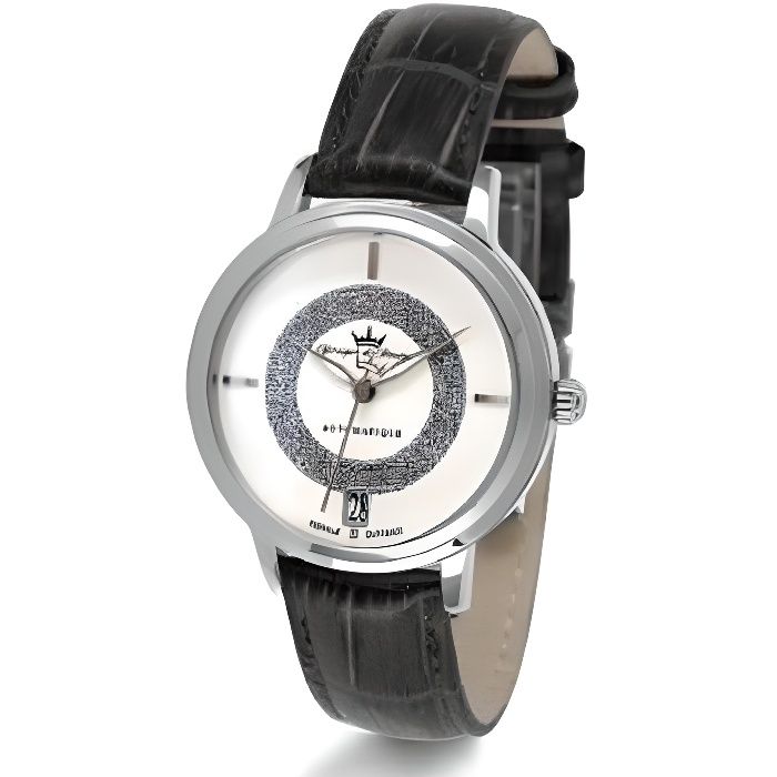 Montre femme bracelet cuir cadran rond argent YOUGER BRESSON