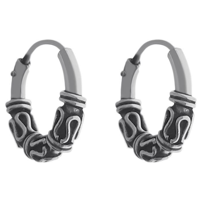 Boucle D'oreille Créole Homme Argent 925 Vieilli - Motif Celte Tribal, Neuve Avec étiquettes