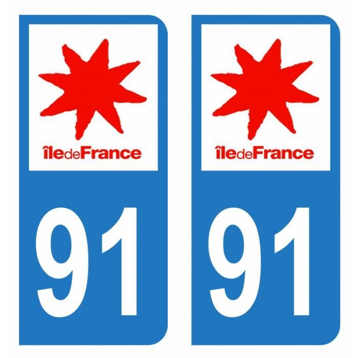 Lot 2 Autocollants Stickers plaque immatriculation voiture auto département 91 Essonne Logo Région Ile-de-France