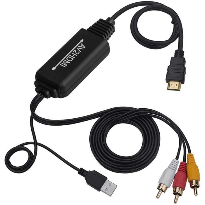 RCA vers HDMI,Adaptateur,AV, Composite, CVBS vers HDMI convertisseur vidéo Compatible avec 1080P avec câble de Charge USB