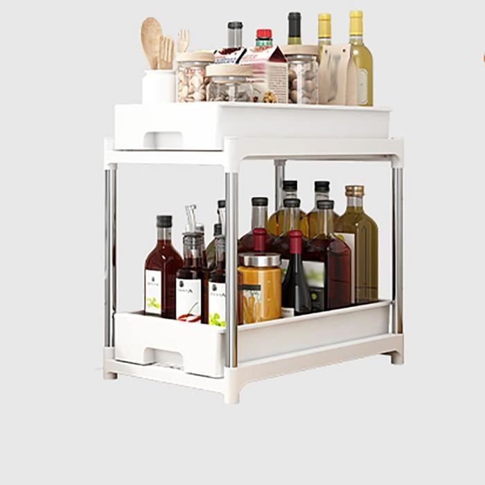 Étagère à épices coulissante en plastique pour cuisine Blanc