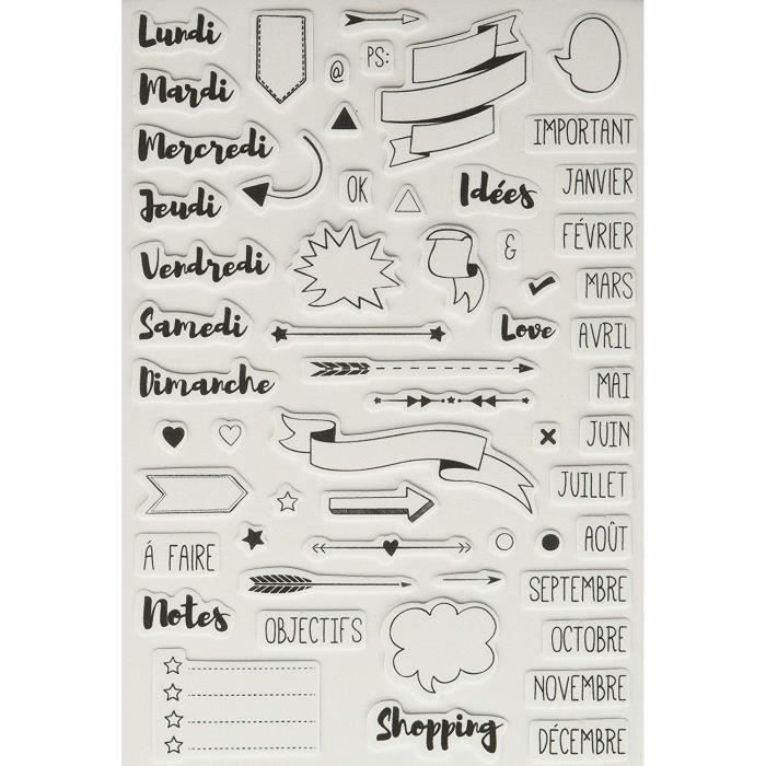 Aladine- 03912 - STAMPO Planner Bullet Journal - 58 tampons mousses
