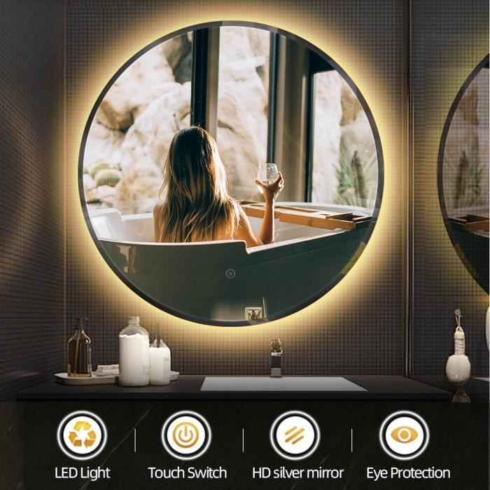 Miroir Moderne IP44 Neliwo Lampe Miroir LED Salle De Bain 61cm - 24W 2400LM 5000K - IP44 Étanche - Rotatif 180° - Noir Miroir LED Salle Bain